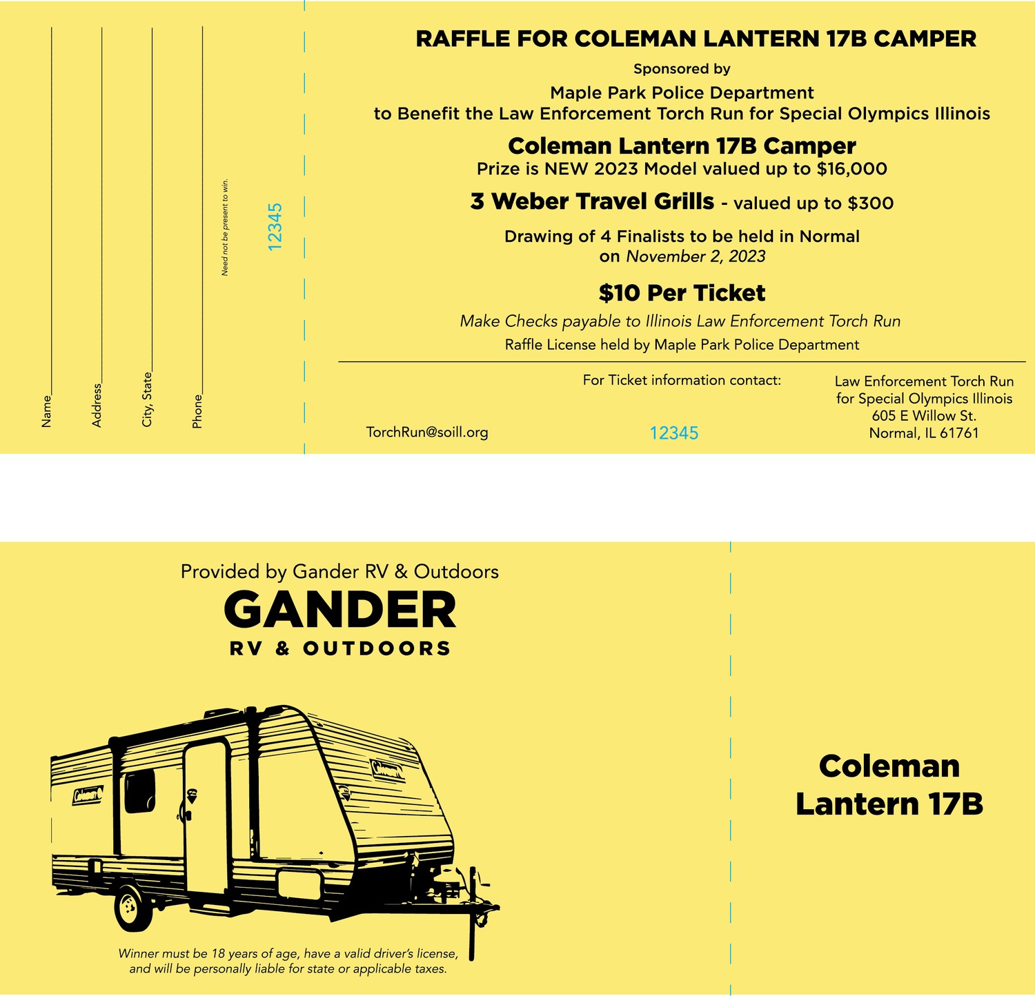 Camper Raffle tickets detials